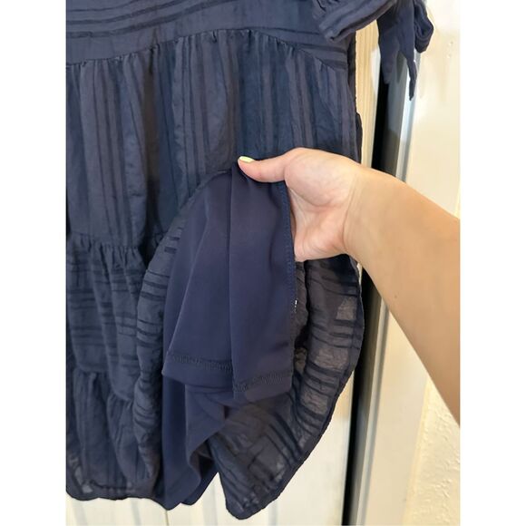 Altar'd State Women's Striped Tiered Babydoll Mini Dress Navy Blue Size Medium - Picture 4 of 9